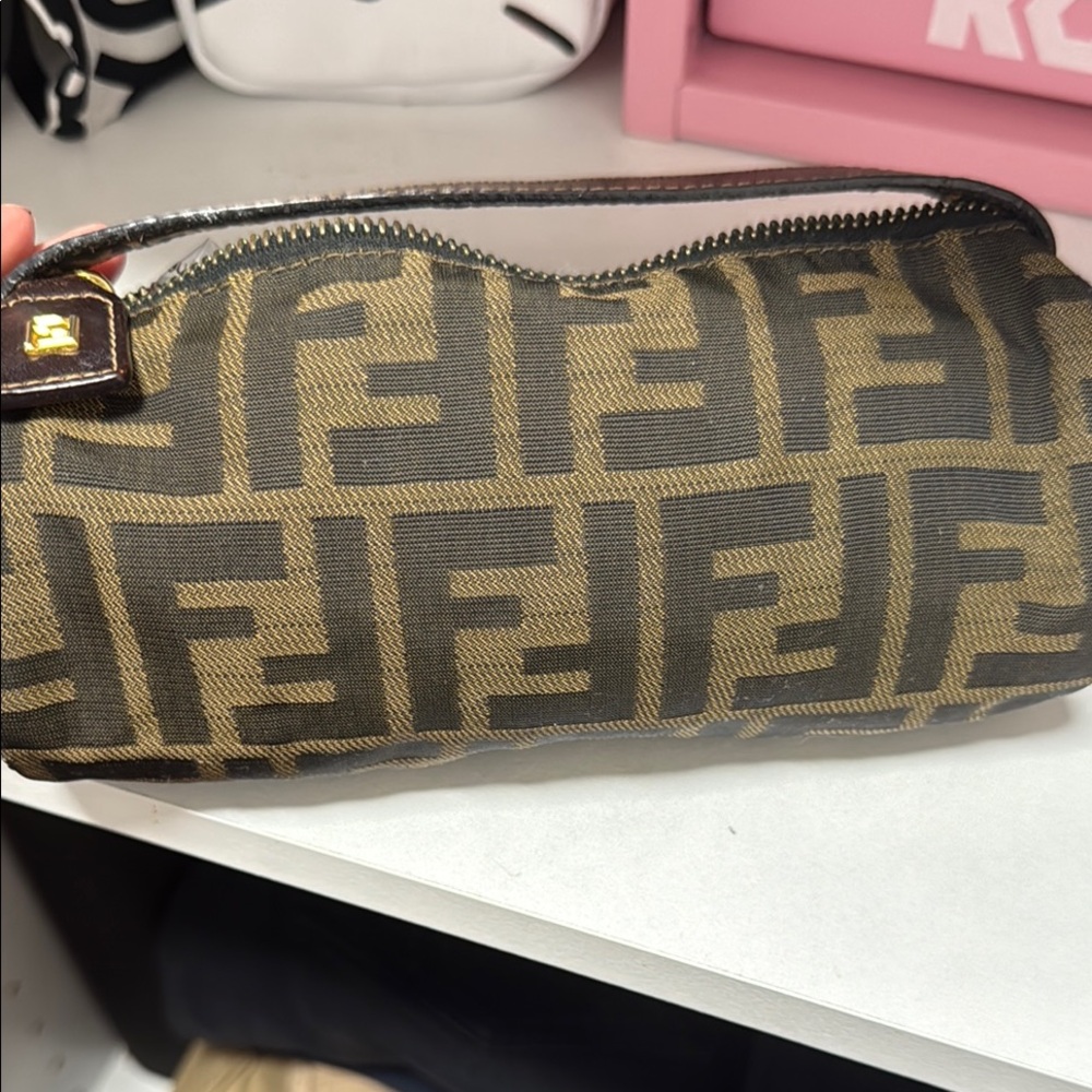 Fendi Tan and Gray Monogram Pouch
